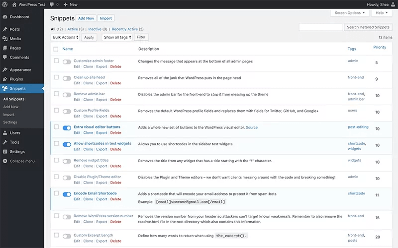 Aggiungere codice a sito WordPress tramite plugin code snippets